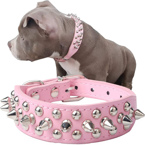 Adjustable Microfiber Leather Spiked Studded Dog Collars