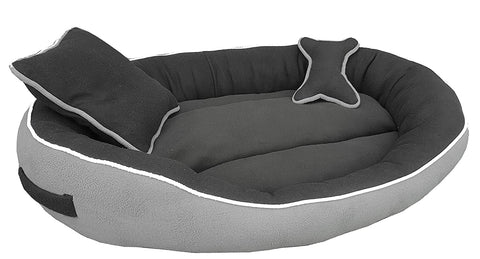 Elite Dog/CAT Bed Soft Grey & Black Reversible with 2 Extra Pillows