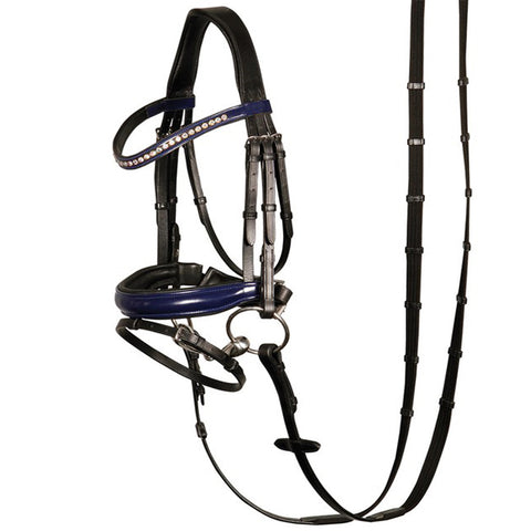 Black Blue Designer D.D Leather Dressage Horse Bridle