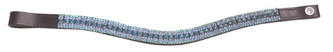 Fancy Center Pearl with Clear Blue Crystals Leather Browband