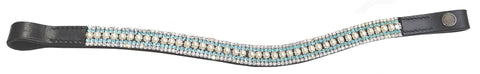 Fancy Leather Center Light Blue & White Pearl with Clear Crystals Browband