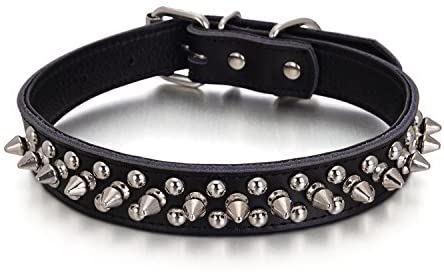 Adjustable Tan Leather Spiked Studded Dog Collars