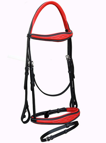 Red Black D.D Leather Bridle with Rubber Rein