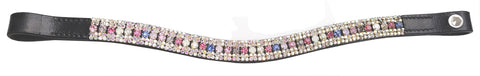 Fancy Multicolor Leather Center Pearl with Clear Crystals Browband