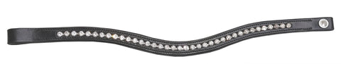 Fancy Leather White Center Pearl with Clear Crystals Browband