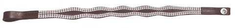 Fancy Leather White Two Center Line Pearl with Clear Crystals Browband